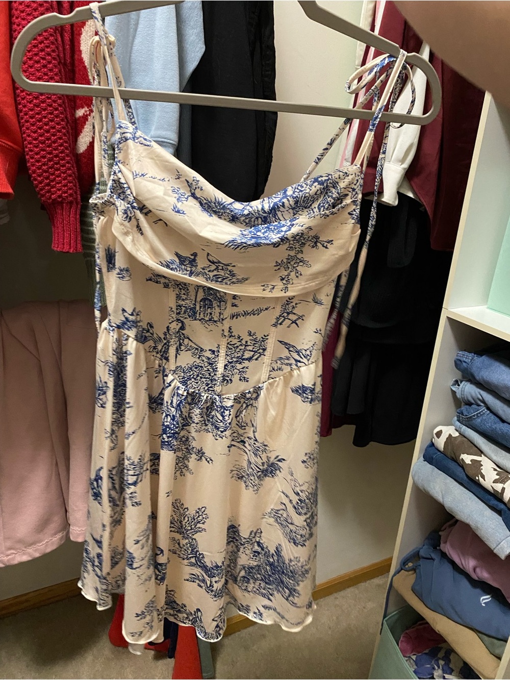 Blue & Cream Toile Cowl Neck Sundress